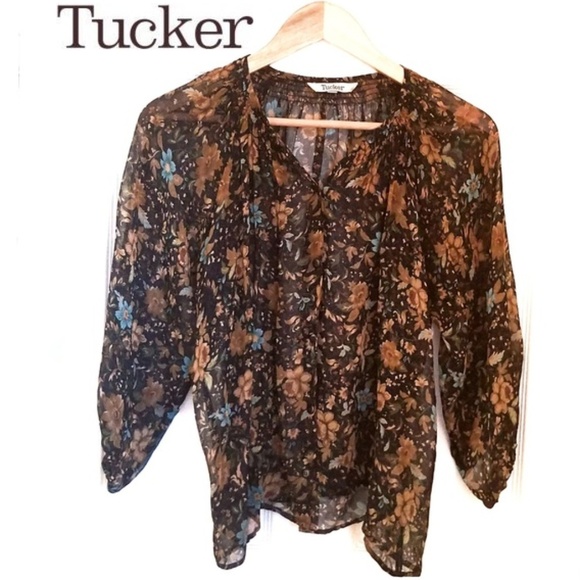 Tucker Tops - Tucker Silk The Classic Blouse NavyBlue Floral